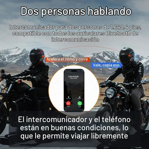 Vista 3 de Casco de motocicleta Bluetooth 1,640.4 ft 2 riders casco Bluetooth intercomunicador auriculares con CVC ruido calidad sonido altavoces sistemas