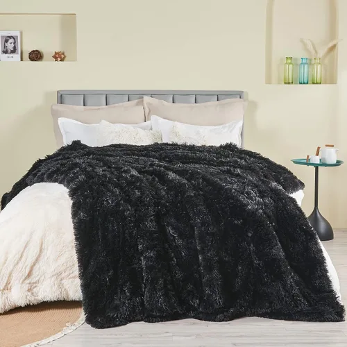 Vista 2 de GONAAP Manta de Tiro Difusa de Piel Sintética Negra Súper Suave Acogedora Felpa Difusa Peluda para Sofá Sillón Cama (Negro, Tiro(50"x60"))