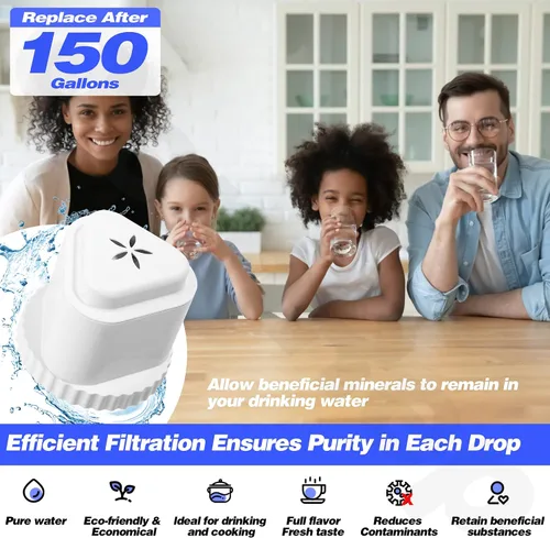 Vista 4 de 1 paquete de filtro de repuesto para jarra de filtro de agua EPIC, jarra de filtro de agua compatible con Aquagear Seychelle, sin BPA. Elimina