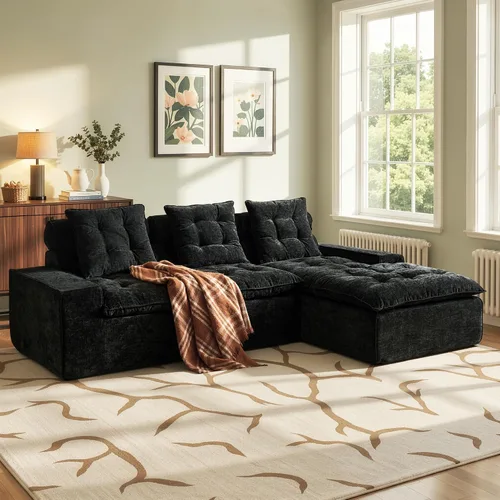 Vista 49 de Sofá modular Cloud de 96 pulgadas con tumbona, asiento profundo en forma de L, moderno sofá cama sin hueso, no requiere montaje, sofás sin hueso