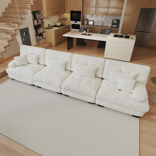 Vista 57 de Sofá modular de gran tamaño de 94 pulgadas, sofás seccionales grandes de color beige y blanco para sala de estar, juego de sofá de terciopelo, sofás