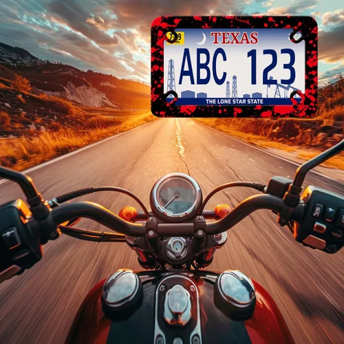 Vista 7 de Marco de placa de matrícula de motocicleta con salpicaduras de sangre para Halloween, de acero inoxidable, divertido soporte para placa