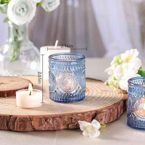 Vista 2 de MATAHUM 36 Piezas de Portavelas Votivos Azules, Portavelas de Cristal para Luz de Té para Centro de Mesa de Boda, Centro de Mesa, Decoraciones