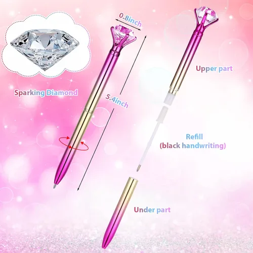 Vista 2 de Gersoniel 24 piezas de bolígrafos de diamante de cristal grande con punta de diamante, bolígrafos brillantes de bola negra con pedrería