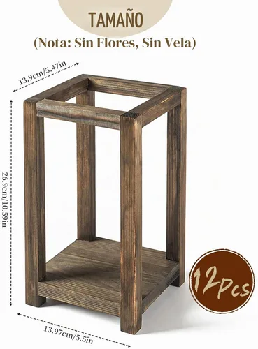 Vista 2 de 12 linternas de madera para centros de mesa de boda decorativos, portavelas rústico decorativo para fiesta de boda, linterna de vela sin llama