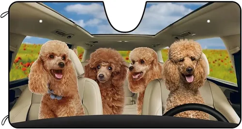 Vista 25 de Parasol Schnauzer para parabrisas delantero de automóvil con el mar de flores, parasol para parabrisas de vehículo, reflector de rayos UV, protector