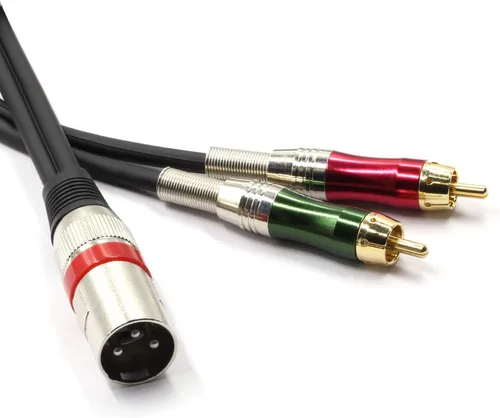 Vista 2 de XLR macho a 2 adaptadores de enchufe RCA Phono Cable de conexión divisor en Y, 1 XLR de 3 pines a conector RCA dual de audio estéreo (4.9 ft)