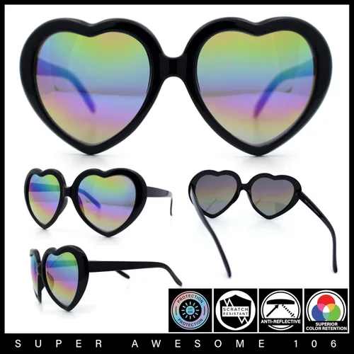 Vista 3 de Gafas de sol Rusta Rainbow Mirror Lens Plastic Frame Heart Shape para mujer