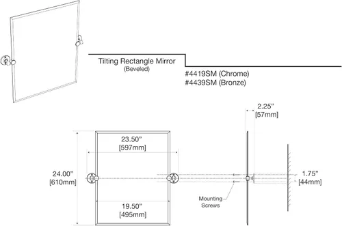Vista 5 de Gatco 4419SM Cafe - Espejo rectangular de pared pequeño, 24 pulgadas de alto x 23.5 pulgadas de ancho, cromado