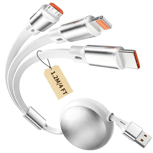 Vista 12 de Cable de carga múltiple 3 en 2, 1 paquete de cargadores retráctiles de 4 pies para todos los dispositivos, adaptador de cable de carga múltiple USBC