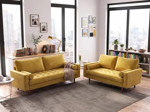 Vista 39 de Container Furniture - Sofá de piel sintética para la sala de estar moderna con cojines extraíbles y patas de madera maciza, sofá estilo lujoso