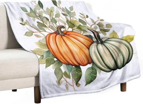 Vista 41 de Manta de lana cuadriculada con diseño de calabaza, hojas de arce, Acción de Gracias, manta de cama para otoño, Acción de Gracias, ligera, súper