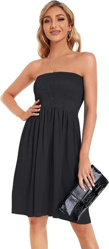 Vista 4 de CHICGAL - Vestido sin tirantes para mujer vestido de verano de estilo bohemio y con estampa floral salida de baño para el verano