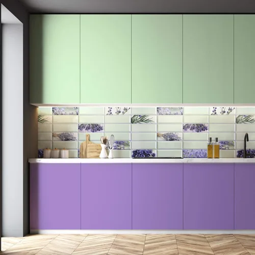 Vista 2 de Dundee Deco PG7037 Flores de lavanda sintética verde violeta, 3.1 pies x 1.6 pies, panel de pared 3D de PVC, decoración de paneles de pared