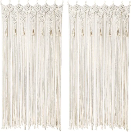 Vista 9 de Cortina bohemia de macramé hecha a mano con borlas, gran macramé para colgar en la pared, divisor de habitación para sala de estar, dormitorio