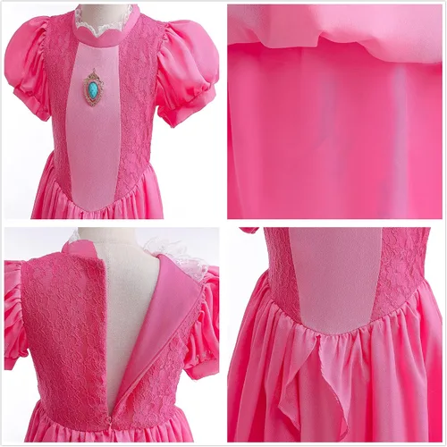 Vista 4 de Disfraz de princesa para niñas, cumpleaños, Halloween, Navidad, cosplay con accesorios ricos de 3 a 10 años