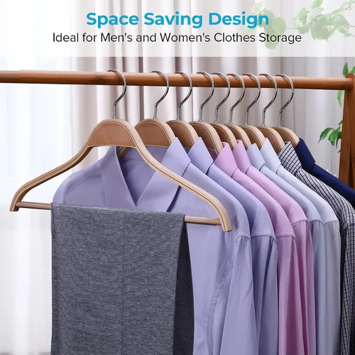 Vista 5 de JS Hanger Perchas de madera para abrigos, paquete de 10 perchas de madera ligera para abrigos/trajes con barra antideslizante para pantalones