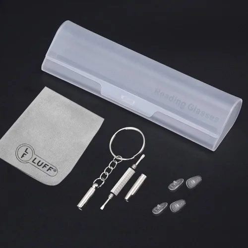 Vista 7 de LUFF Anteojos de lectura sin montura ultra ligeros con marco de metal para hombres y mujeres con bisagra de resorte