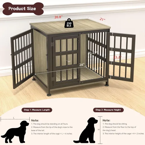 Vista 2 de Jaula para perros de 26 pulgadas, jaulas para perros de razas grandes, jaulas para perros interiores de madera, mesa auxiliar, jaula combinada