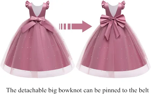 Vista 6 de Cichic Elegantes vestidos largos para niñas pequeñas y grandes, para fiesta de cumpleaños, boda, concurso, graduación, graduación, graduación