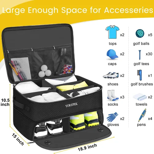 Vista 6 de YOREPEK Organizador de maletero de golf de 2 capas, regalos de golf para hombres con compartimento ventilado separado para 2 pares de zapatos