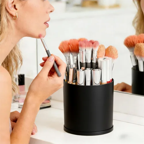 Vista 2 de Yieach Rotating Acrylic Makeup Brush Holder for Vanity,Bathroom Countertop,Round Makeup Brushes Organizer,Spinning Cosmetic Brushes Holder,Make up