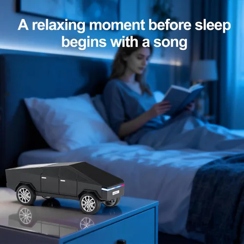 Vista 6 de Altavoz Bluetooth para camioneta futurista con pantalla LED - TWS estéreo, radio FM, reproducción USB/TF, faros LED, micrófono integrado, regalo