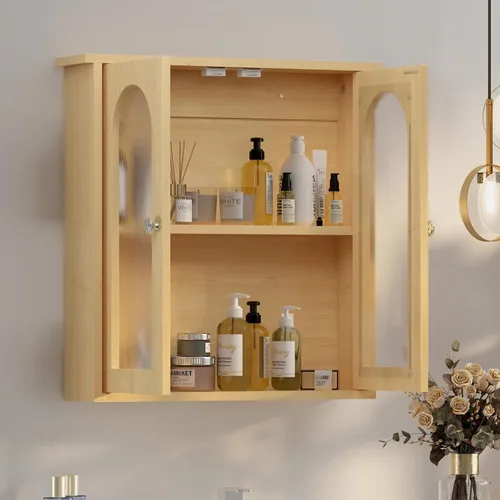 Vista 7 de 22x23 botiquín de baño, gabinete de pared de baño con arqueado Madera natural