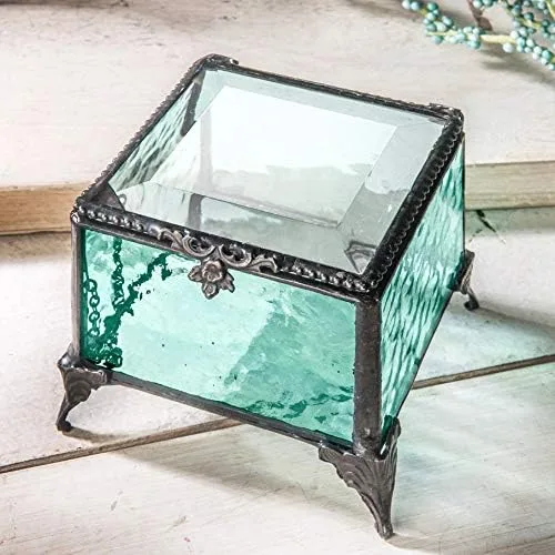 Vista 2 de Caja de cristal decorativa para joyería, anillo de exhibición, pulsera, aretes, organizador de almacenamiento, regalo de recuerdo para mamá, hija