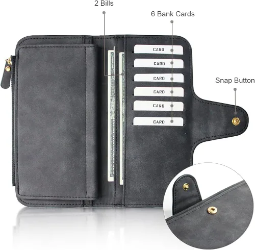 Vista 3 de boshiho Cartera de cuero plegable para tarjetas de crédito cartera delgada con ventana de identificación cartera para tarjetas de crédito