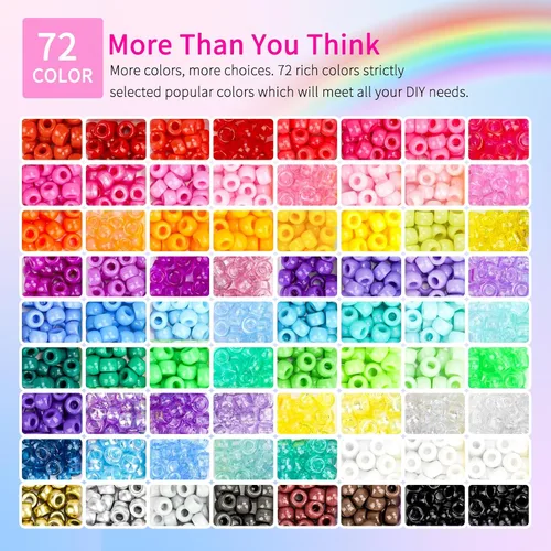 Vista 6 de Kit de fabricación de pulseras de amistad con 2400 cuentas de pony, 72 colores, 9 mm, cuentas de arcoíris Kandi a granel, cuentas de letras