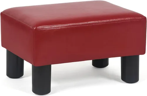 Vista 11 de Adeco Reposapiés otomano tapizado de lino de 15.4 pulgadas, pequeño taburete acolchado y asiento decorativo con patas de aspecto de madera, taburete