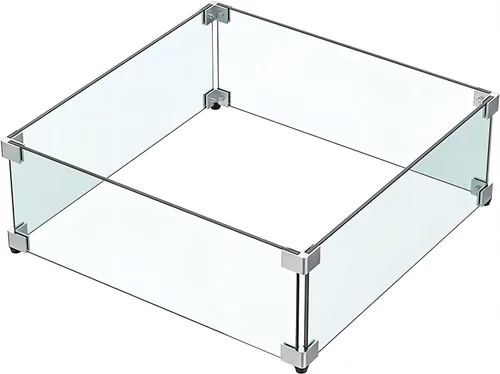 Vista 8 de MESIDA Protector de viento de vidrio para hoguera de 17.5 x 17.5 x 6 pulgadas, protector de vidrio templado, grueso y resistente, con soporte