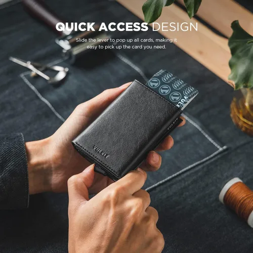 Vista 3 de VULKIT Tarjetero de crédito con compartimento para billetes de banco, bloqueo RFID, cartera de cuero desplegable con ventana de identificación