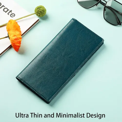 Vista 2 de Lavemi Carteras de cuero ultrafinas con bloqueo RFID para tarjetas de crédito plegables para mujeres