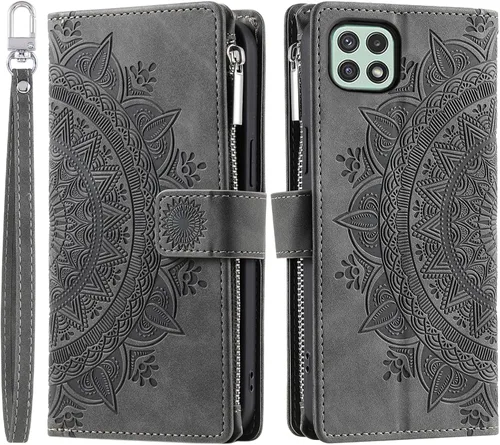 Vista 6 de Asuwish Funda de teléfono para Samsung Galaxy A22 5G/Boost Mobile Celero 5G Wallet Cover con protector de pantalla de vidrio templado Mandala Flower