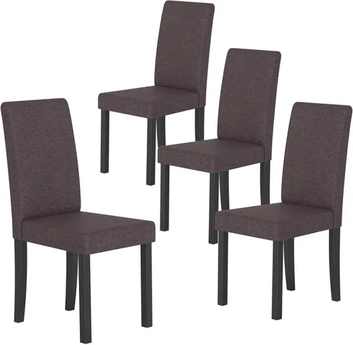 Vista 15 de COSTWAY Juego de 2 sillas de comedor sin brazos de tela, sillas laterales tapizadas de cocina con patas de madera de goma, asiento acolchado y Beige
