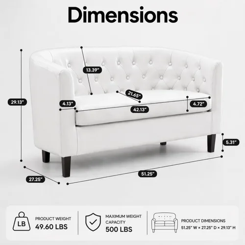 Vista 2 de Naomi Home Sillón de barril, sofás de dos plazas con botones acolchados de piel sintética, sofá moderno de dos plazas de piel sintética, sillones