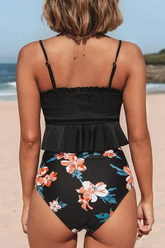 Vista 2 de CUPSHE - Traje de baño de dos piezas, de cintura alta y con estampado floral para mujer