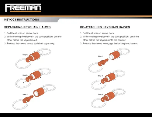 Vista 5 de Freeman KEYQC3 - Llavero de acoplador extraíble con 2 anillos divididos, paquete de 3, unisex para adultos, naranja, pequeño