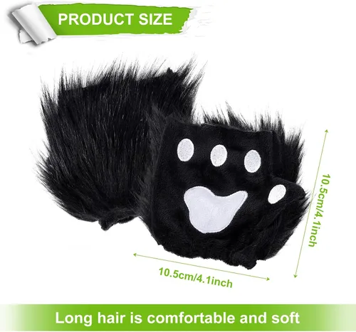 Vista 3 de JieyueJewelry Juego de 4 piezas de disfraz de mofeta para cosplay, disfraz de animales, orejas de zorrilla, cola, corbatín y guantes de garra