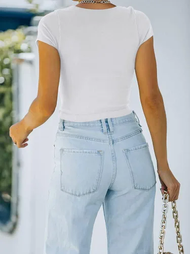 Vista 4 de REORIA Lindas camisetas ajustadas de manga corta con cuello alto y doble forro para mujer
