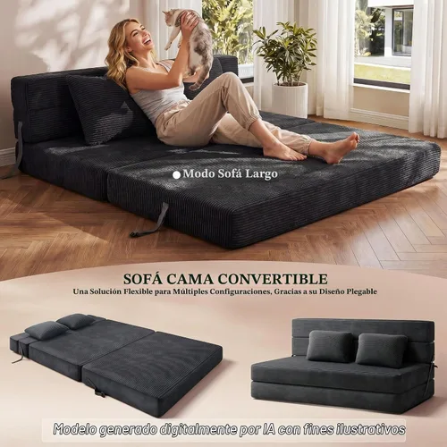 Vista 4 de Sofá cama convertible, sofá cama plegable de dos plazas, futón, sofá cama Negro