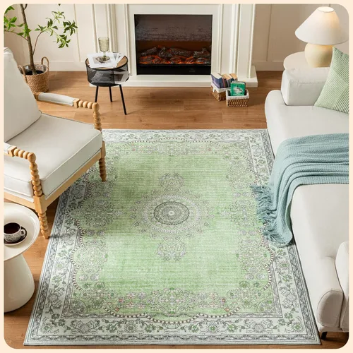 Vista 77 de Istana Alfombra larga antideslizante de 2.5 x 8 para el hogar, para pasillo y cocina, lavable, sedosa y suave al tacto, elegante, color azul y marfil