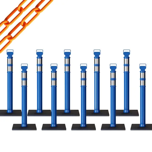 Vista 40 de CCW 10-Pack 45" Delineador Post Kit, 3" Collares reflectantes, 10 lb Base de goma (10 postes azules con cadena negra de 50 pies)