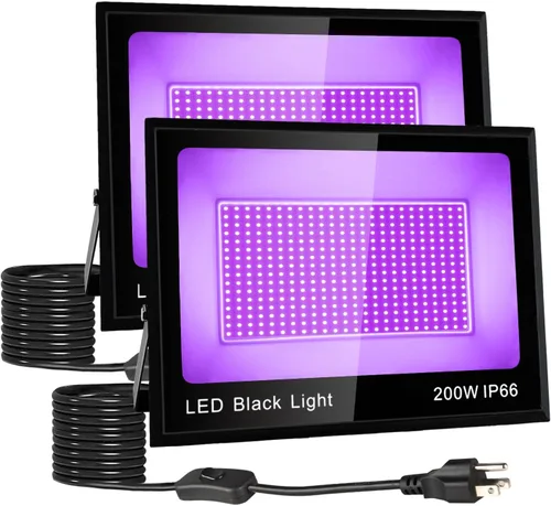 Vista 8 de Luz negra de 40 W IP66 impermeable para exteriores con cable de 6 pies + enchufe + interruptor, reflector de luz negra para Halloween, neón que