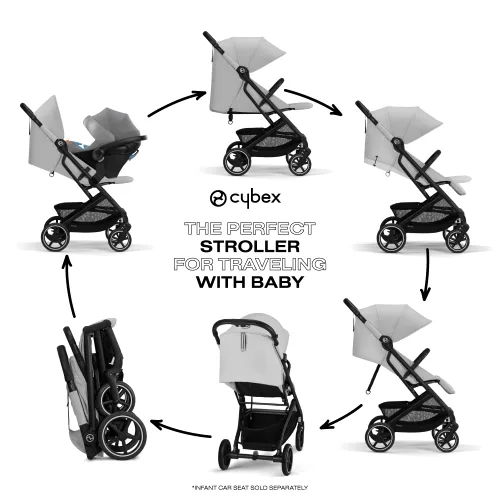 Vista 3 de CYBEX Beezy 2 - Cochecito de viaje compacto y ligero, compatible con asientos de automóvil CYBEX, gris niebla