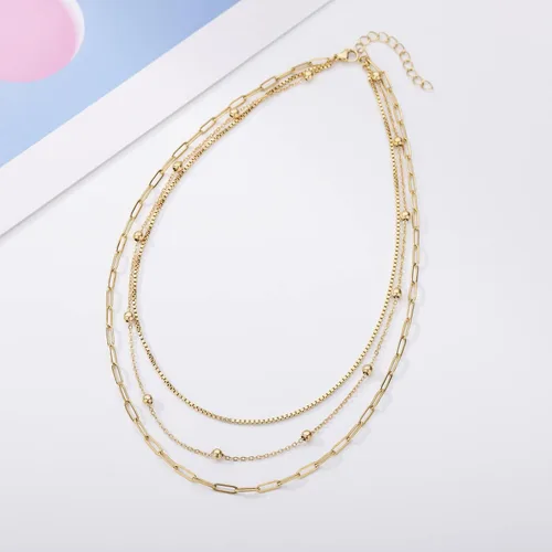 Vista 5 de VAttract Gargantilla en capas para mujer, monedacírculoperlacorazón chapado en oro de 18 quilates, collar de cadena de serpiente, collar de capas