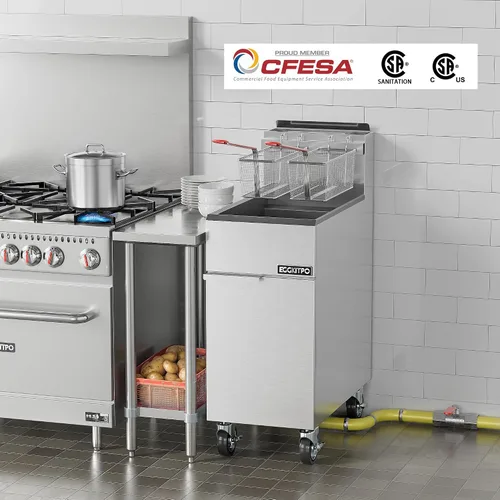 Vista 5 de EGGKITPO Freidora comercial de gas propano líquido, 3 quemadores, 90,000 BTU con certificación CSA, freidora comercial con capacidad de aceite de 40