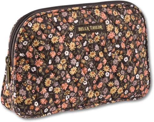 Vista 19 de Bella Taylor Bolsa de maquillaje de algodón acolchada grande para mujeres, bolsa de cosméticos de viaje Lightweight, easy-to-clean PEVA lining